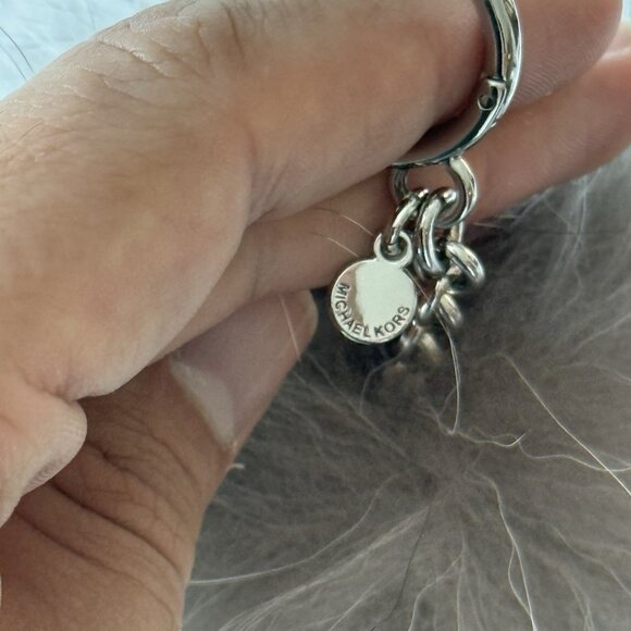 Michael Kors Fur Pom Keychain Bag Charm GRAY FUZZY FOB Silver Hardware Bunny - Picture 4 of 6